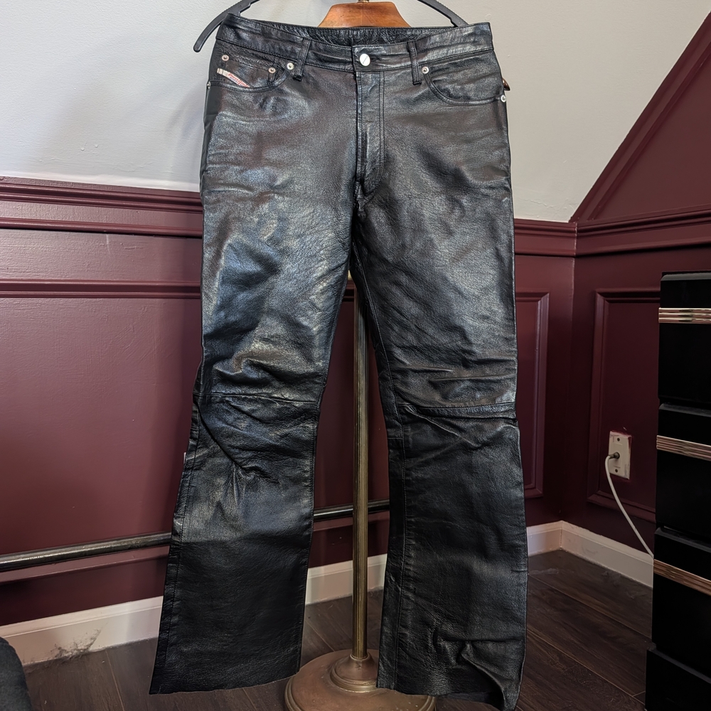 Diesel Black Genuine Oiled Leather Fintage Bootcut Flared Lined Jeans 28